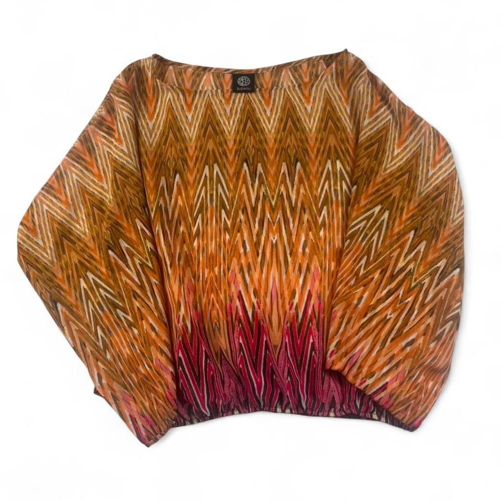 Bobeau Women’s Orange & Pink Patterned Cropped Top Size Large Boho